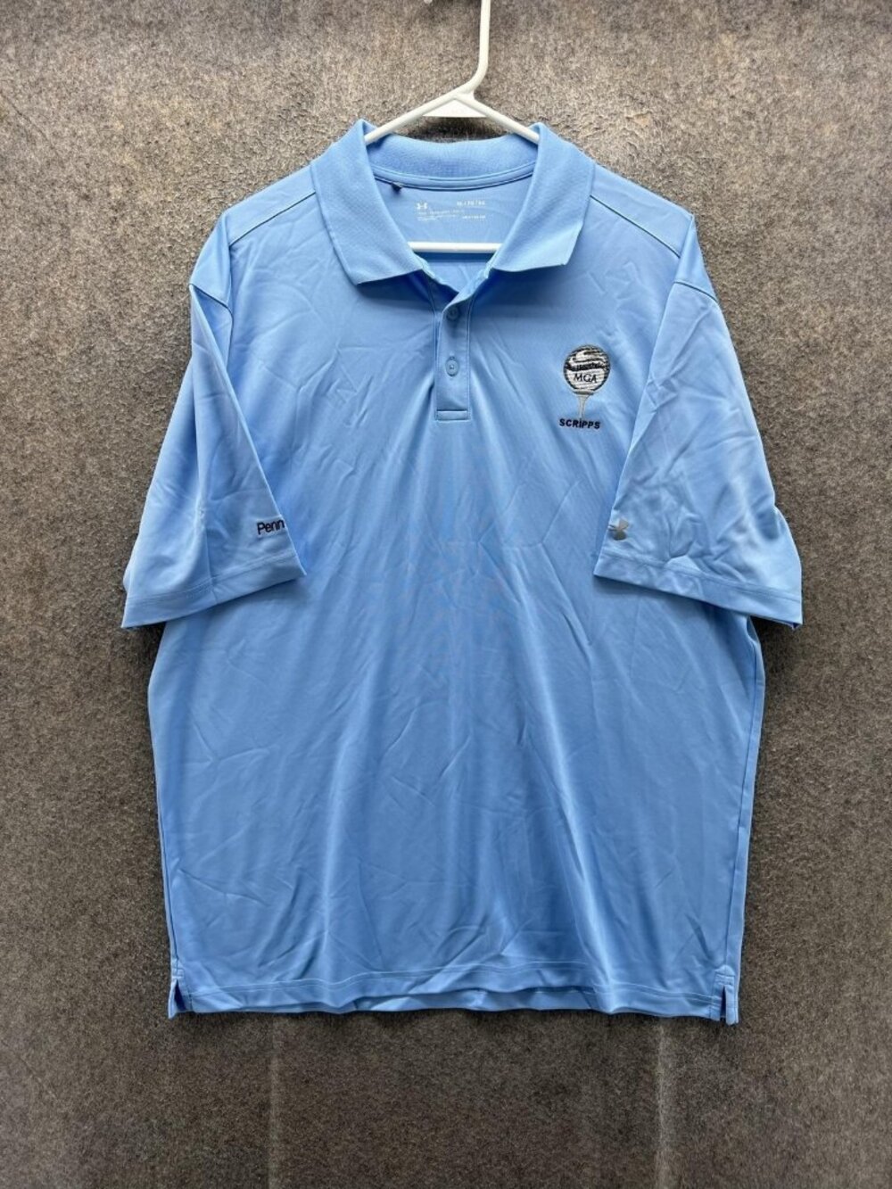 Under Armour Polo Shirt Mens XL Blue Scripps MGA Penn Golf HeatGear Performance